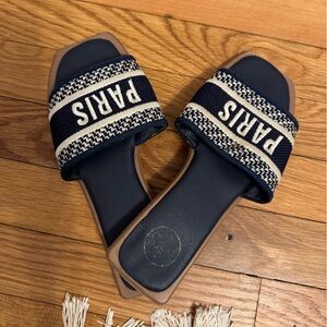 Navy and White 'PARIS' Slide Sandals